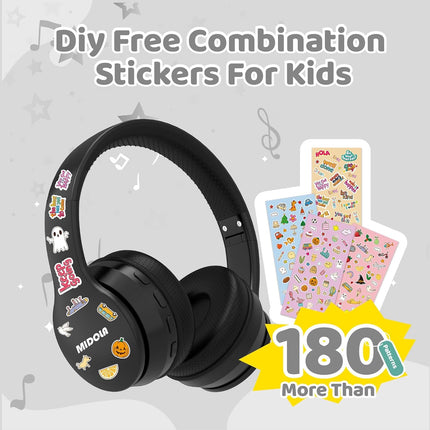 Kids Headphones Bluetooth 5.4 Wireless 68H Play Time Volume Limit 85/94dB Over-Ear Foldable Headset,Type-C Fast Charging,with Wired Aux Mic for Toddler Child Pad Tablet Black