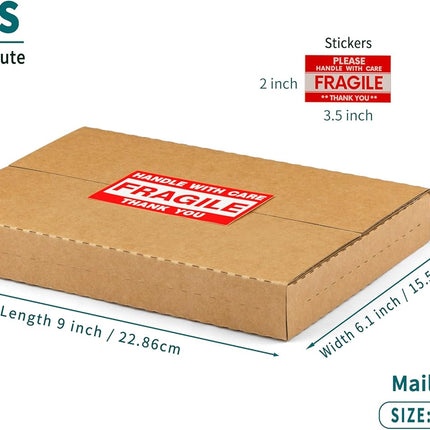 9x6x1 Inch Shipping Boxes, Brown Corrugated Cardboard, Multi-Depth DVD Mailer Boxes with Fragile Stickers, 25 Pack