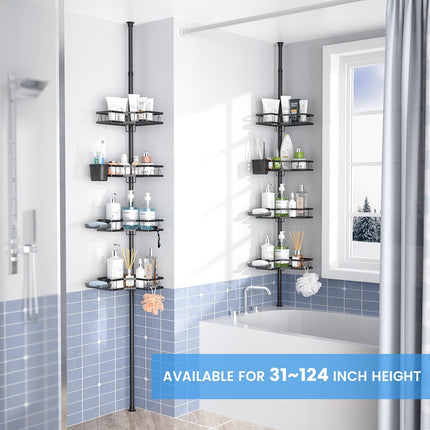 4-Tier Corner Shower Caddy with Tension Pole, Rustproof, No-Drill, 31-124 Inch