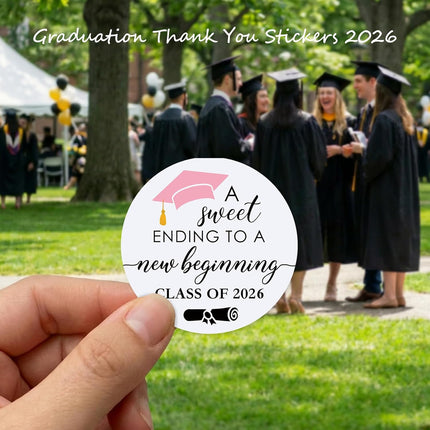 120 Pack Class of 2026 Graduation Stickers, A Sweet Ending to a New Beginning Round Thank You & Invitation Seals for Envelopes, Graduation Party Favor Decorations, Pink, 1.6 Inch
