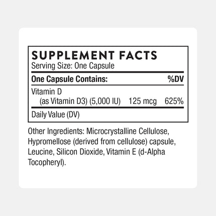 THORNE Vitamin D-5000 — NSF Sport Certified, 60 Capsules - image 2