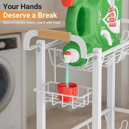 AOODA Laundry Room Cart with Top Detergent Holder, Metal Rolling Storage Cart Between Washer and Dryer, 3 Tier Narrow Laundry Room Organization and Storage with Wheels (White)