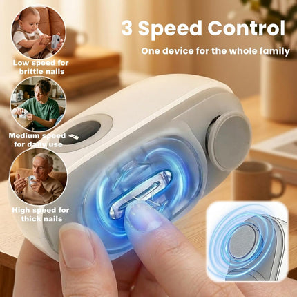 Electric Nail Clipper with LED Light, Safe 4 in 1 Baby Nail Clippers with LED Screen, 3 Speed, USB-C, Debris Collection, Multi-Function Electric Nail Trimmer for Seniors, Adults, Arthritis, Kids
