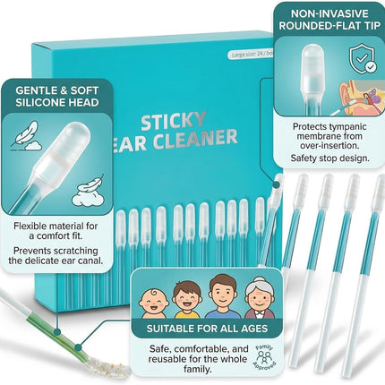 Sticky Ear Cleaning Stick, Reusable Ear Cleaning Tools with Soft Rubber Head, Gentle Adhesive Ear Pick for Ear Wax Cleaning, Home Personal Care Hygiene Kit (3 Boxes/72 Pcs)