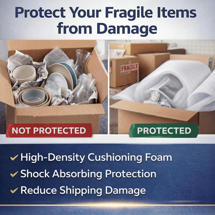 Pangda 1/8" Thick EPE Foam Roll 12" x 131' Packaging Foam Roll Protective Cushion Material for Fragile Items Moving, Storage, Packing and Shipping, Non-abrasive Moisture Repellent