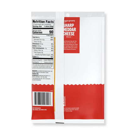 Amazon Grocery, Sharp Cheddar Cheese, Sliced, 8 Oz, 10 Slices