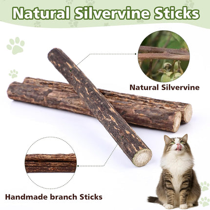 WOUSEDO 7 Pack Silvervine Sticks Cat Toy for Cats with Catnip & Matatabi Ball, Natural Chew Toys for Anxiety Relief & Dental Care, Teeth Cleaning Sticks for Indoor Cats & Kittens