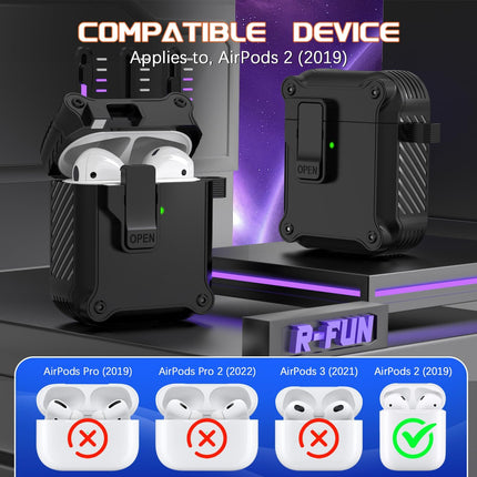 R-fun AirPods 2 Case 2019 with Lock & Cleaning Kit, Keychain, Magnetic Lid, Compatible with AirPods 2nd/ 1st Generation Protective Case, Support Wireless Charging, Black