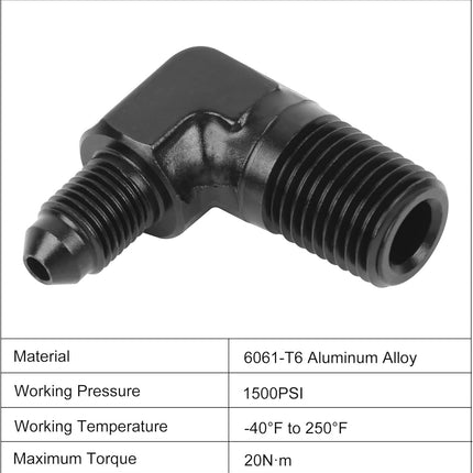 EVIL ENERGY 3AN Male Flare to 1/4" NPT Pipe 90 Degree Fitting Adapter Aluminum Black 2PCS