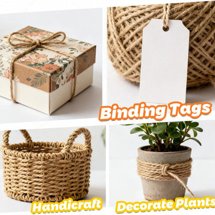 Twine String Natural Jute Twine & Cotton Twine Bundle - Bulk Packing Twine for Crafts, Gift Wrapping String, Gardening Twine, Home Decor (3 Rolls, 984ft, 2mm)