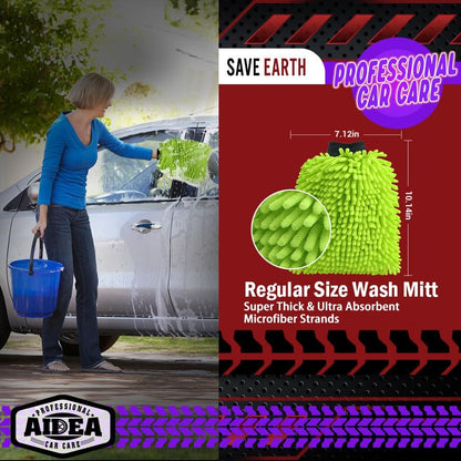 Microfiber Chenille Car Wash Mitts, Green 2-Pack - photo 2