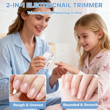 Electric Nail Clippers for Seniors, 2026 3 in 1 Electric Nail Clipper Multifunctional Electric Toenail Clippers for Adults，Kids with Polishing and 2 Speeds (White)