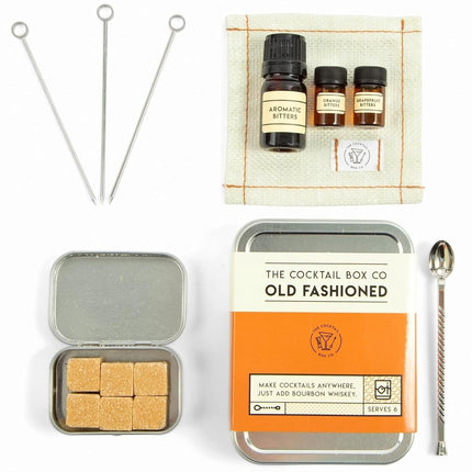 The Cocktail Box Co. Old Fashioned Cocktail Kit - Compact Plane Cocktail Kit for Travel - Includes Bitters & Old Fashioned Cubes - Standard Packaging