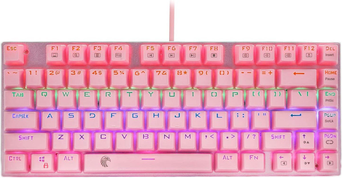 60% Mechanical Gaming Keyboard with Red Switches, Rainbow LED Backlighting, Hot Swappable 81 Keys, Pink