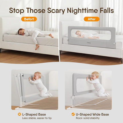 Folding Bed Rail for Toddlers, Baby Bed Rail Guard with Reinforced Anchor Safety System, Toddler Bed Rails for King Size Beds, Twin, Full, Queen (Grey, 59" L x 21.6" H)