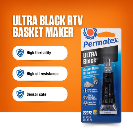 Permatex 22072 Ultra Black Maximum Oil Resistance RTV Silicone Gasket Maker, .5 oz. Tube