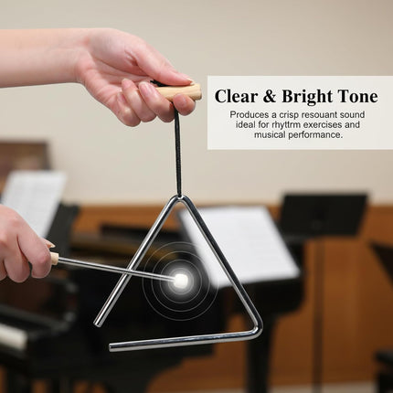 TDOCK 3PCS 6/7/8 Inch Triangle Musical Instrument, Steel Music Percussion Triangles with Wooden Handle and Beater
