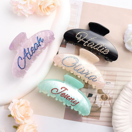 Personalized Rhinestone Hair Claw Clips for Women, Custom Hair Clip with Diamond Letter, Large Acrylic Clamps Thin Thick Girl Teacher Bridesmaid Gifts Party Wedding Birthday Couples Easter