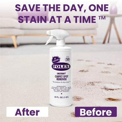 Instant Carpet Spot Remover 32 oz – Powerful Stain Remover for Carpets, Upholstery & Rugs – Eliminates Pet Stains, Grease, Red Wine, Food, Makeup & More – With Reusable Cleaning Cloth - 1 Pack