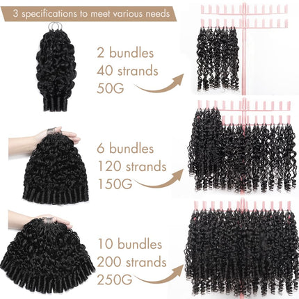 Human Crochet Hair for Black Women 16 Inch Burmese Curly Bundles Human Hair Pre-separated 40 Strands 50g Invisible Miracle Knots Feather Crochet Human Hair Extensions Natural Black 1B#