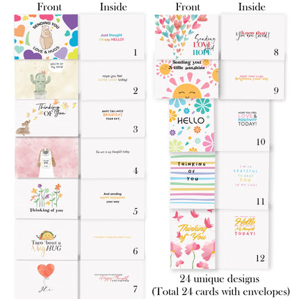 Thinking of You Cards with Envelopes - 24 Thinking of You Greeting Cards with Unique Designs and Inspiring Words - Encouragement Cards to Send to a Close Friend, Relative or Loved One (24)