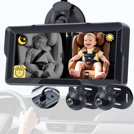 Thybro 1080P Dual Baby Car Camera: 6.8" Night Vision Monitor 2-Kids from Head to Toe at Once - USB Plug & Play Tool-Free Easy Setup for Two-Child Families on Daily Driving
