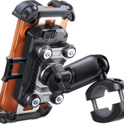 JOYROOM Motorcycle Phone Mount Holder - [Dual Vibration Dampener]150mph Anti-Shock Phone Holder for Motorcycle [Metal Extension Handlebar Clamp] Bicycle Bike Phone Holder Mount for 4.7-7" Cell Phones