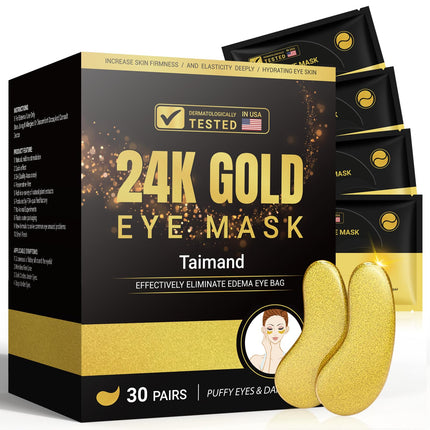 Under Eye Patches (30 Pairs), 24K Gold Eye Mask for Dark Circles