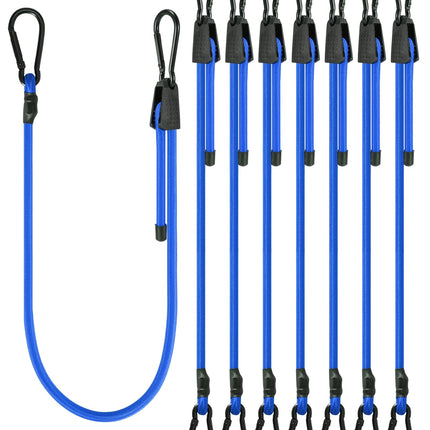 Lucky Straps 48" Black Adjustable Carabiner Bungee Cords with Hooks, 8 Pack