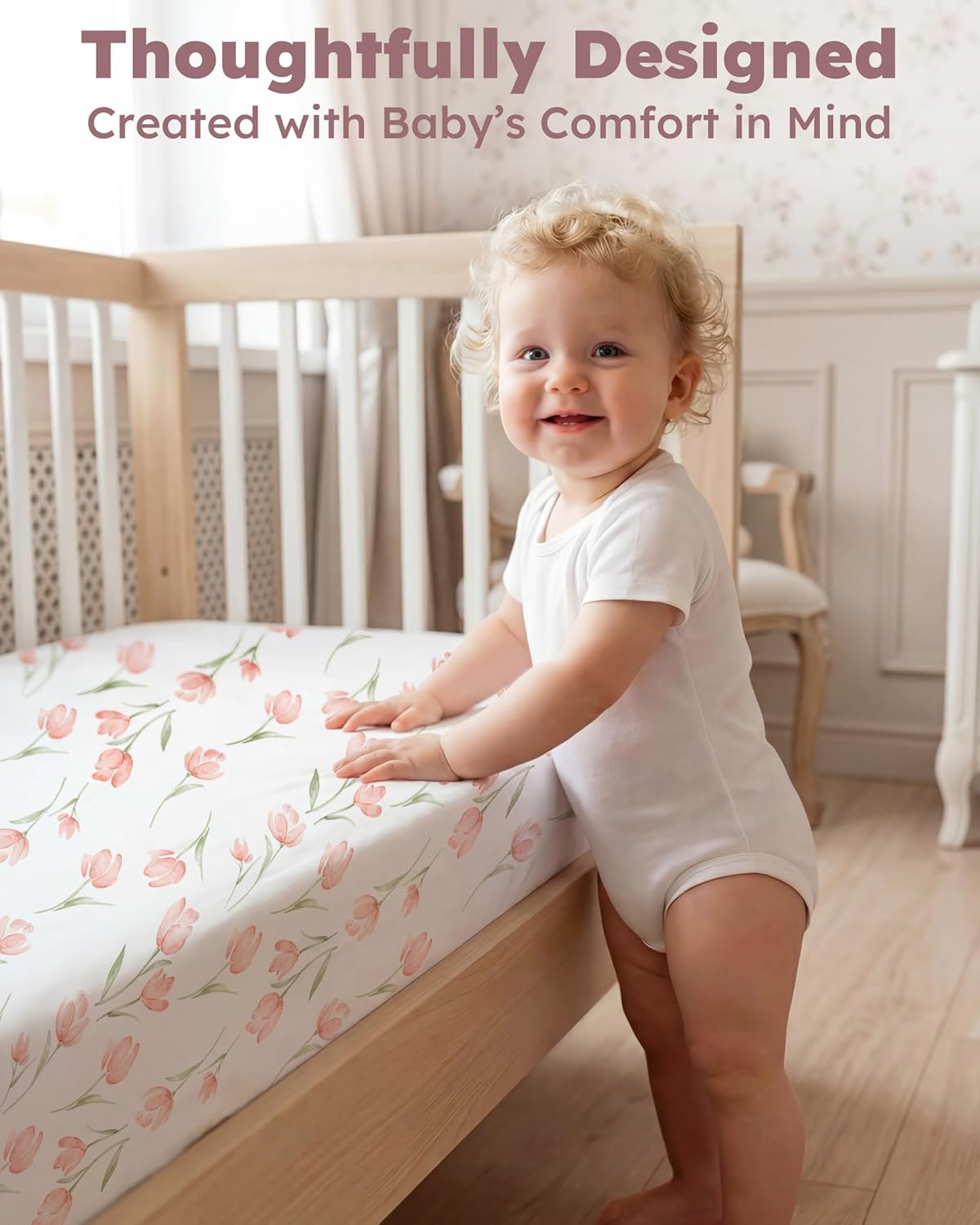 Pink Tulip Fitted Crib Sheets 2-Pack, 52" x 28" - photo 4