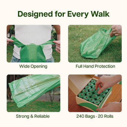 Dog Poop Bags with Handles, Large Size, 240 Bags, Unscented