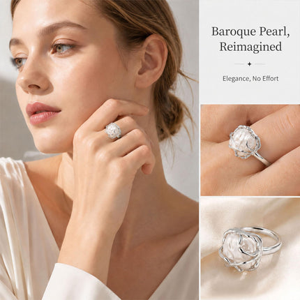 Irregular Baroque Ring for Women, Adjustable Statement Ring