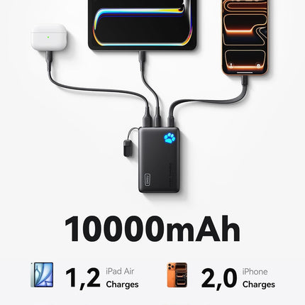 INIU Portable Charger, Ultra Slim 45W Fast Charging with Attached USB C Cable, Flight-Safe 10000mAh PD Power Bank Battery Pack, Travel Essential Phone Powerbank for iPhone 17 16 Samsung S25 Google etc