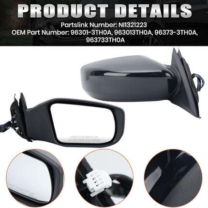 Right Passenger Black Side Mirror Compatible with Nissan Altima 2013-2018 Sedan Power Glass/Non-Folding/Non-Heated Door Mirrors Outside Rear View Mirror Replace # 963013TH0A