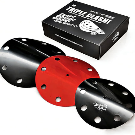 3-Piece Clap Stack Cymbals Set - 14" & 16" & 18" Effect Cymbals for Drum Set, Unique Layered Trash Sound with Bright Attack, Durable Metal Alloy, Available in Black-Red/Black-Gray (Black_Red)