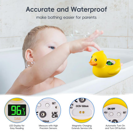 b&h Baby Bath Thermometer - USB Rechargeable, Instant & Accurate Temperature Readings, Waterproof, Digital Water Temperature Monitor for Newborns & Toddlers (Classic Charging Duck)