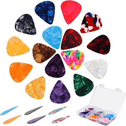 Phinus Guitar Picks 50 Pack, 6 Different Thickness Colorful Picks with Organizer Storage Box, Guitar Picks for Acoustic Guitar, Electric Guitar, Bass, Ukulele