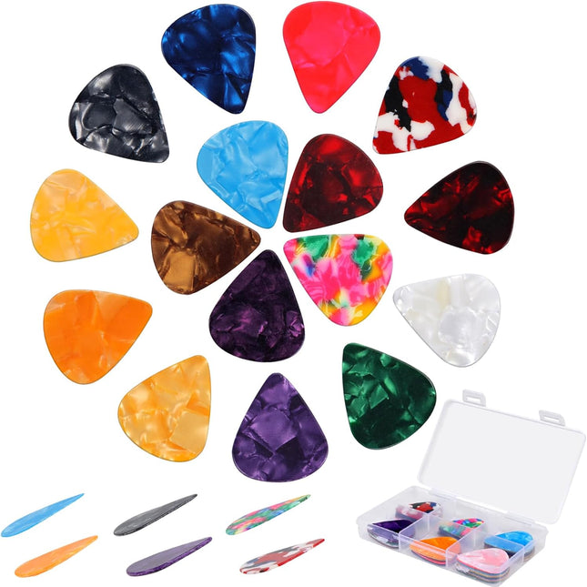 Guitar Picks 50 Pack, 6 Different Thickness Colorful Picks with Organizer Storage Box, Guitar Picks for Acoustic