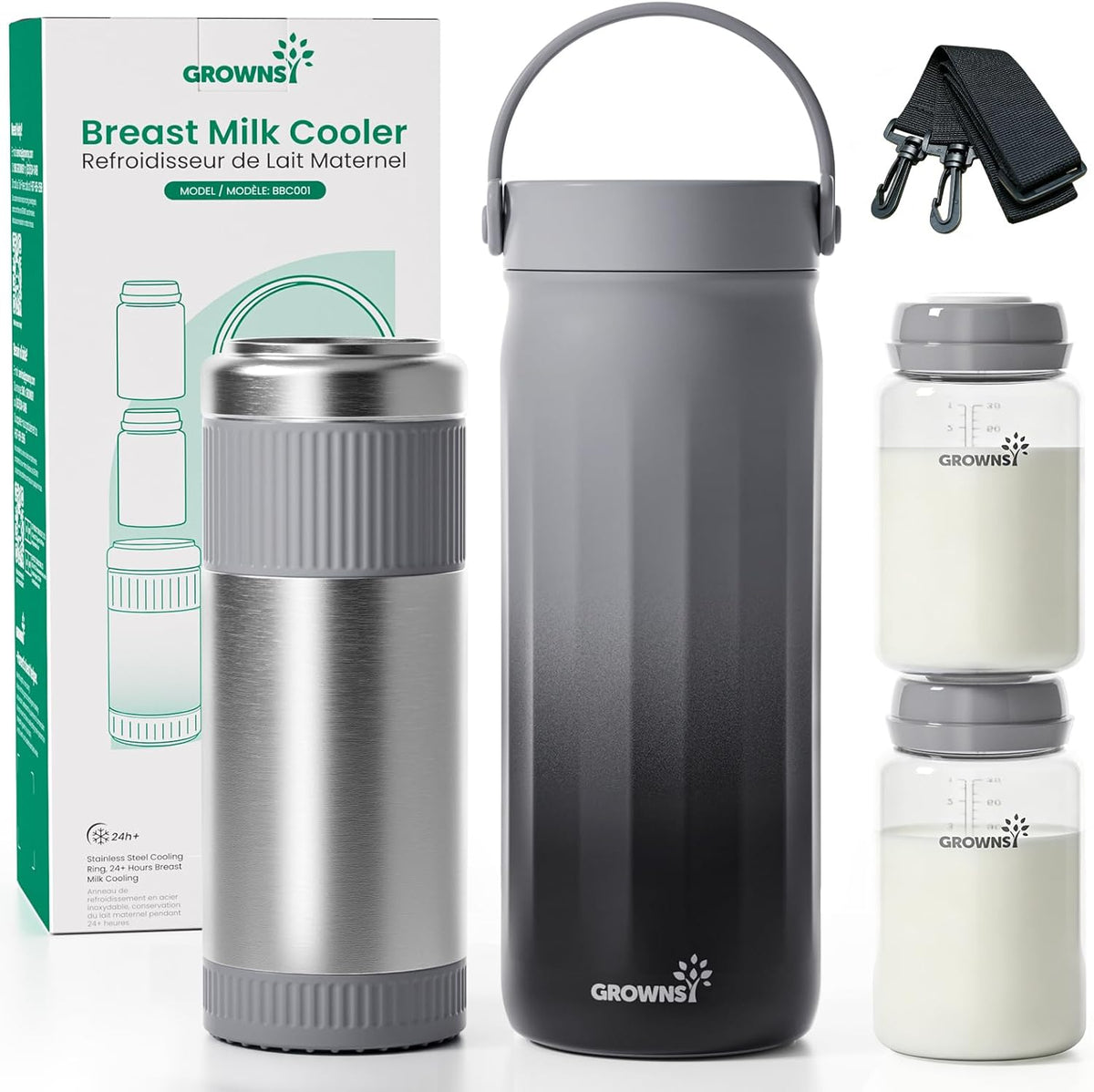 22oz Portable Breast Milk Cooler with Stainless Steel Chiller and 2 Baby Bottles