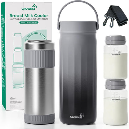22oz Portable Breast Milk Cooler with Stainless Steel Chiller and 2 Baby Bottles
