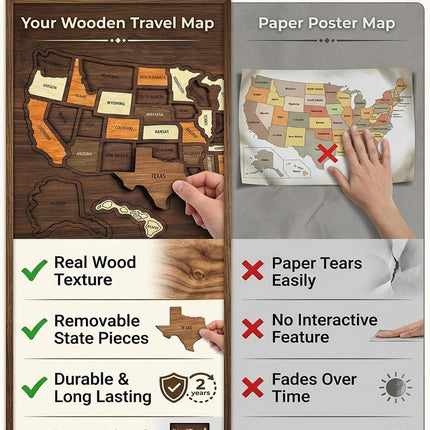 Wooden USA Travel Map Puzzle, A Stylish Way to Track Your Journey & Memories, Journey Tracker Maps Pin Board for Traveling, Removable USA Maps Puzzles for Traveling, Couple Family Art Home (1pc)