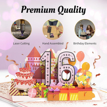 16th Birthday Card for Women Her, Large 3D Pop Up 16th Birthday cards for Mom Wife, Happy 16 Year Old Birthday Decorations for Grandma, Mother, Daughter Funny Birthday Gifts, Back to 2010, Pink