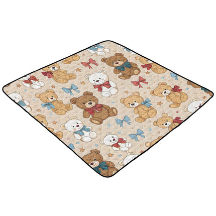 Cute Stuffed Bears Baby Play Mat for Floor 50" X 50" Foldable Waterproof Non-Slip Playmat for Baby Playpen Quilted Crawling Mats Game Rug