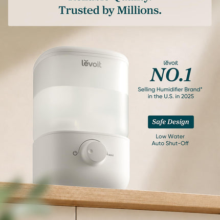 Top Fill Humidifiers for Bedroom, 2.5L Tank for Large Room, 25dB