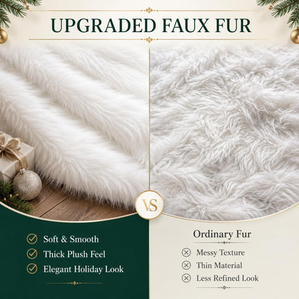 48 Inch White Faux Fur Christmas Tree Skirt, Plush Tree Base Cover for Holiday Party and Home Christmas Decor