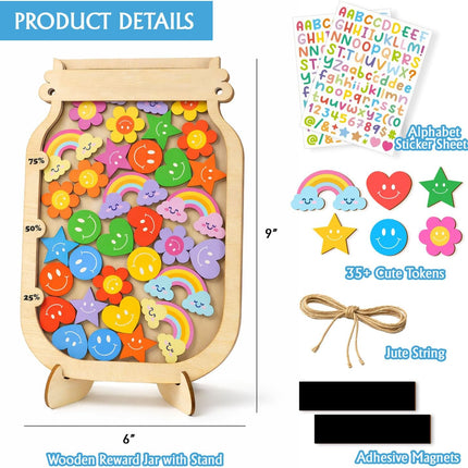 Magnetic Reward Jar, Personalized Mix 35+ Tokens Reward Jar for Kids, Reward Jar, Classroom Management Tool, Reward Jars for Kids, Star Jar Reward, Behavior Chart for Kids