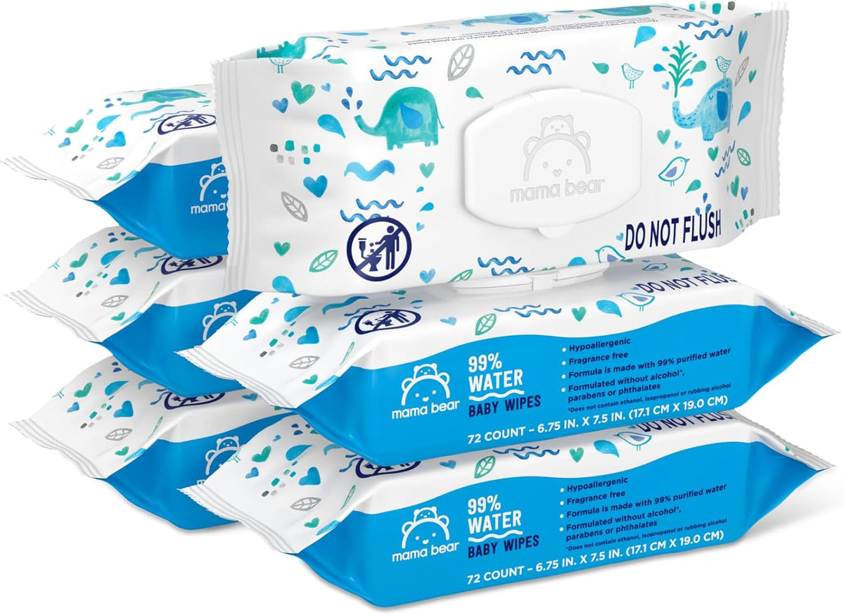99% Water Baby Wipes, Fragrance Free, 72 Count, Pack of 6