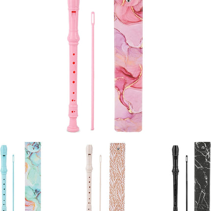 Recorder Instrument for Beginner Adults,8-Hole Soprano Descant Recorder Music Flute with with Cleaning Rod & Leather Case For Home Entertainment(2-Pink Splash-ink）