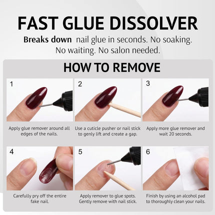 Pronto 20 mL Nail Glue Remover, Acetone Free for Press On Nails, Removes Nail Glue, Gel & Polish, Gentle on Natural Nails & Skin, Professional Nail Glue Dissolver with Precision Applicator