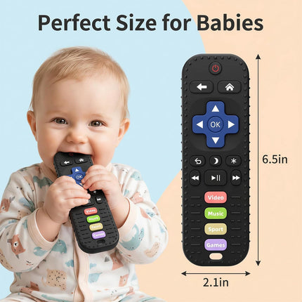 Baby Teething Toys, Remote Control Sensory Teether, Silicone Chew Toy for Teething Relief, BPA-Free Baby Remote Gift for Infants 3-6, 6-12 Months (Black)